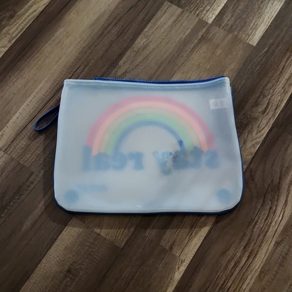 AE Aerie "STAY REAL" Rainbow Wet Dry Swimsuit Zippered Bag Pouch Vented - Picture 5 of 5